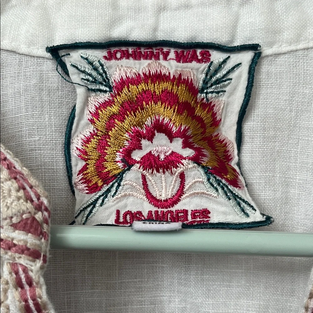 Johnny Was White Blouse with Pink Floral Embroidery - Picture 2 of 3